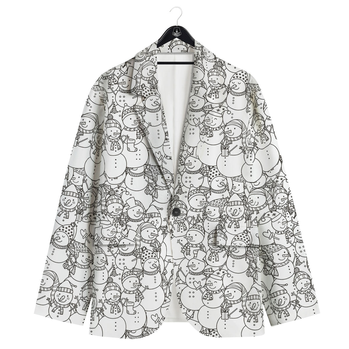 Snowman White And Black Print Pattern Men's Sport Coat-grizzshop