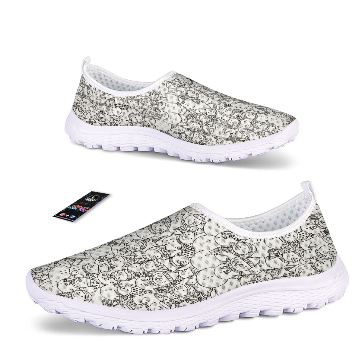 Snowman White And Black Print Pattern Nurse Shoes-grizzshop