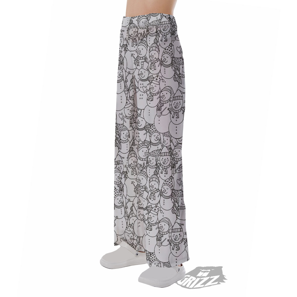 Snowman White And Black Print Pattern Pajama Pants-grizzshop