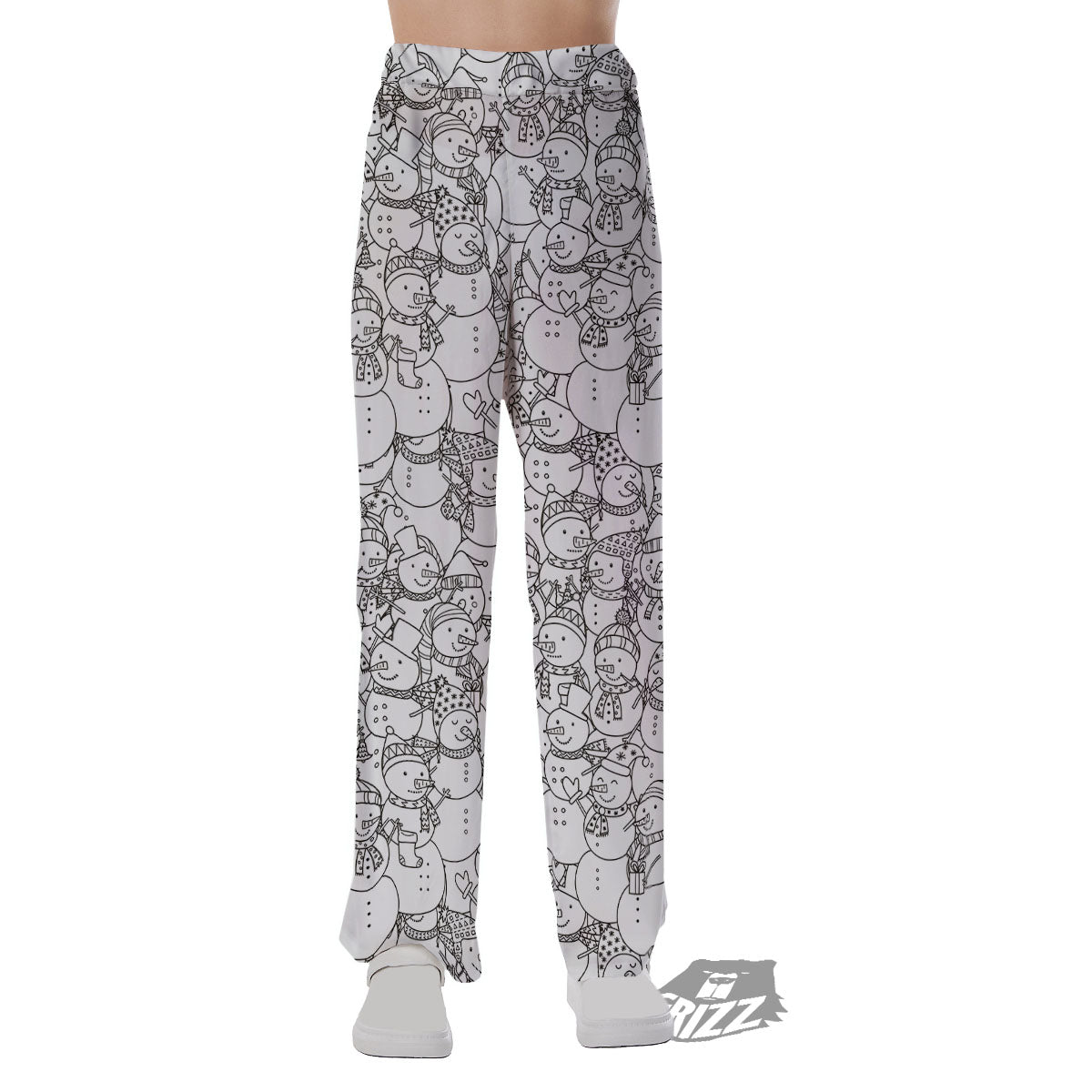 Snowman White And Black Print Pattern Pajama Pants-grizzshop