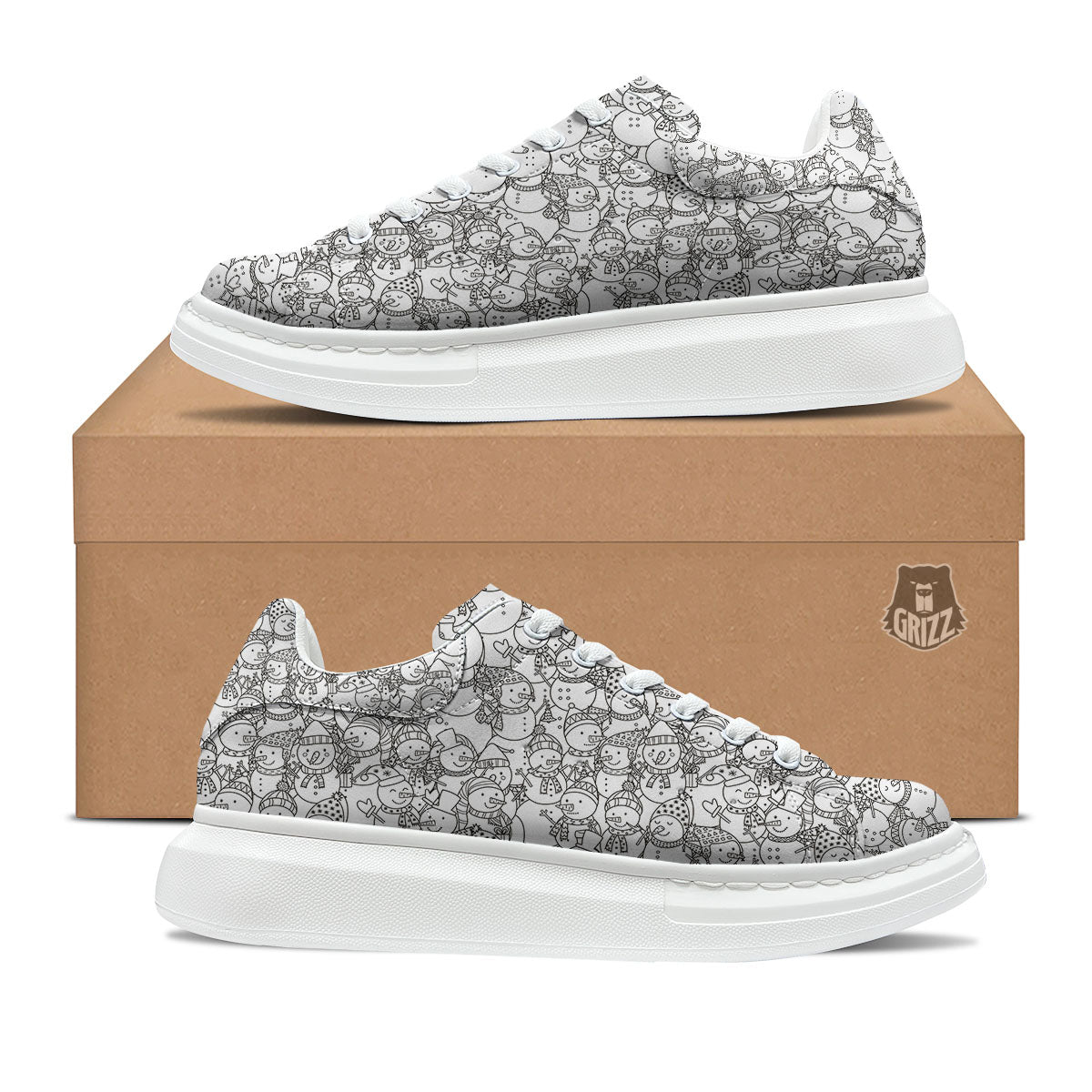 Snowman White And Black Print Pattern Platform Shoes-grizzshop