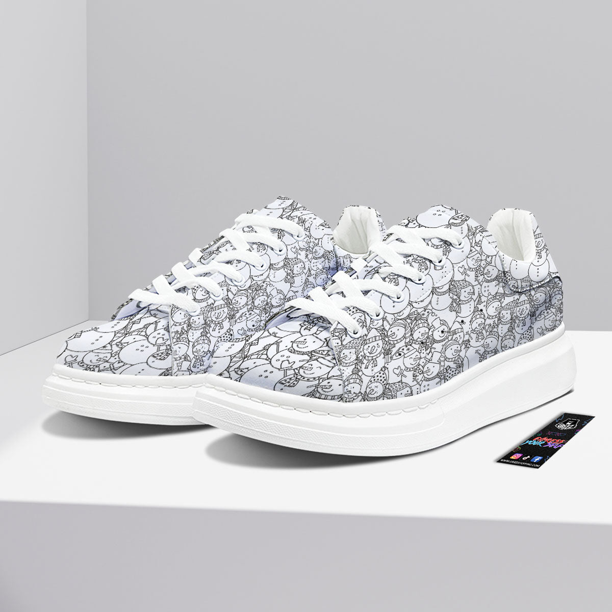 Snowman White And Black Print Pattern Platform Shoes-grizzshop