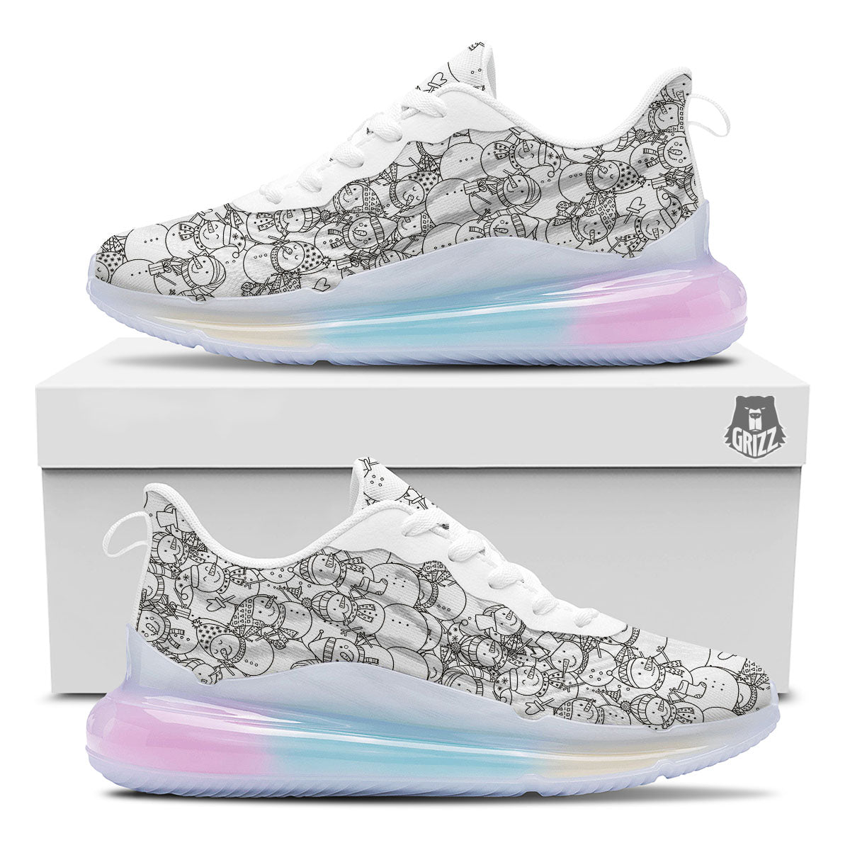Snowman White And Black Print Pattern Running Sneakers-grizzshop