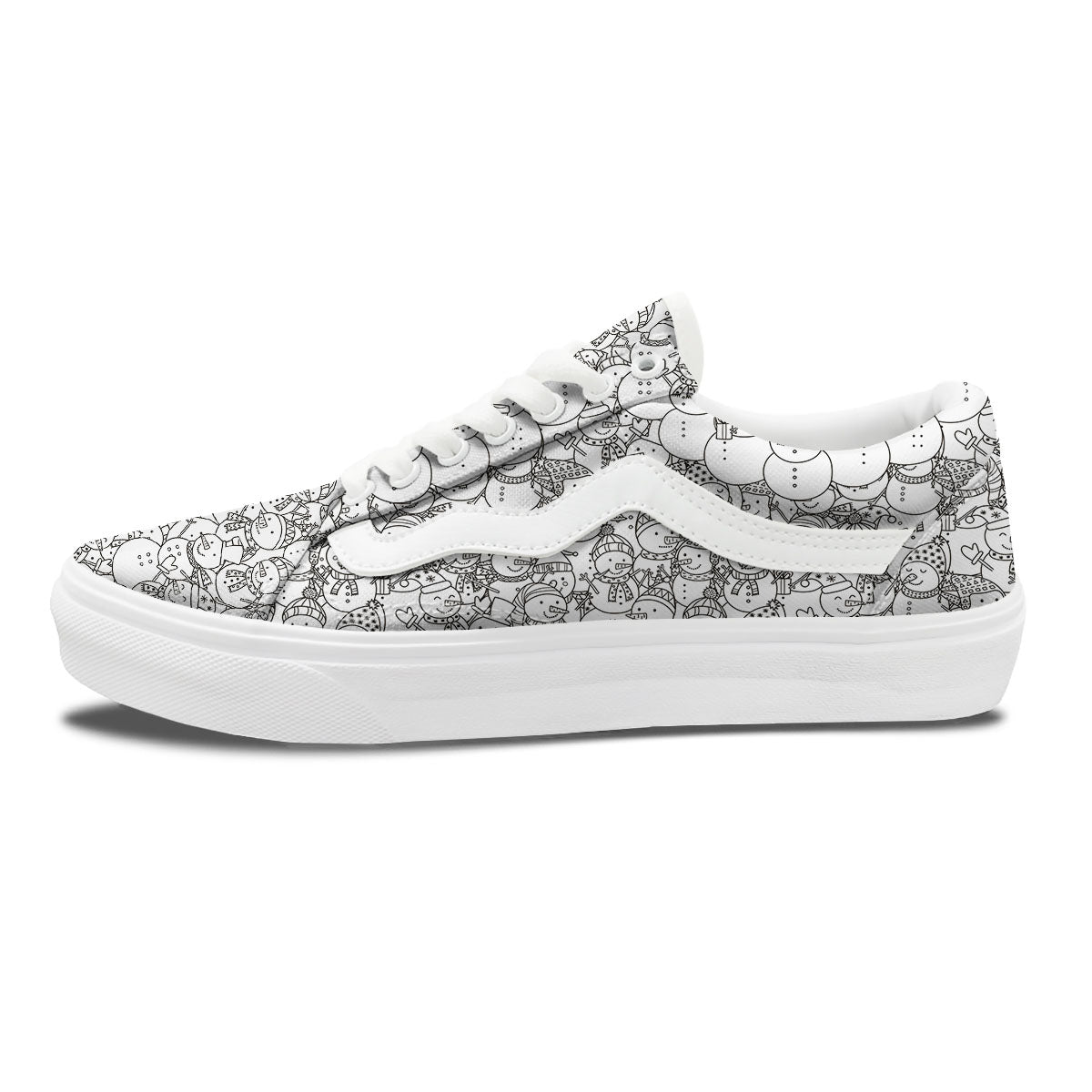 Snowman White And Black Print Pattern Skate Shoes-grizzshop