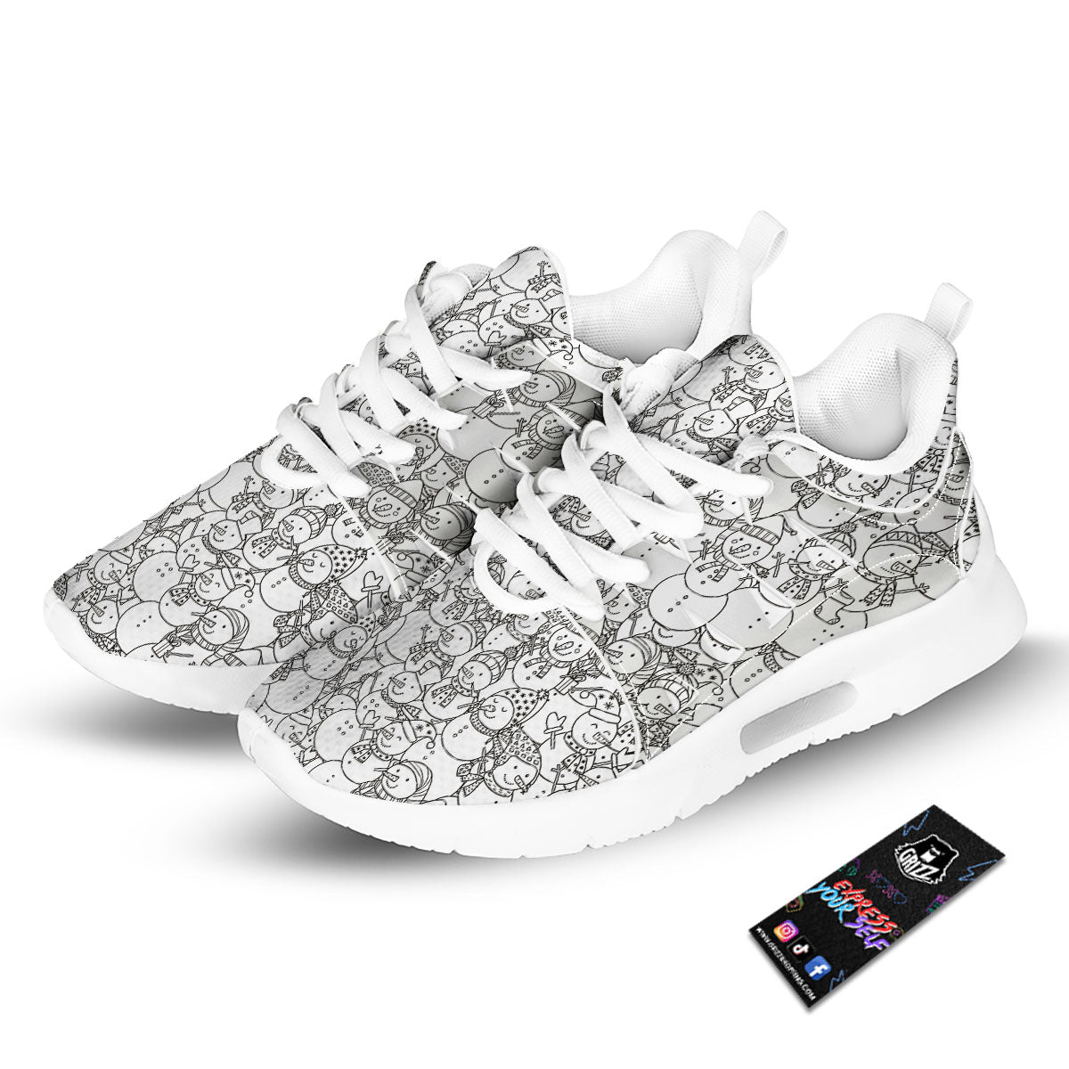 Snowman White And Black Print Pattern Tennis Shoes-grizzshop