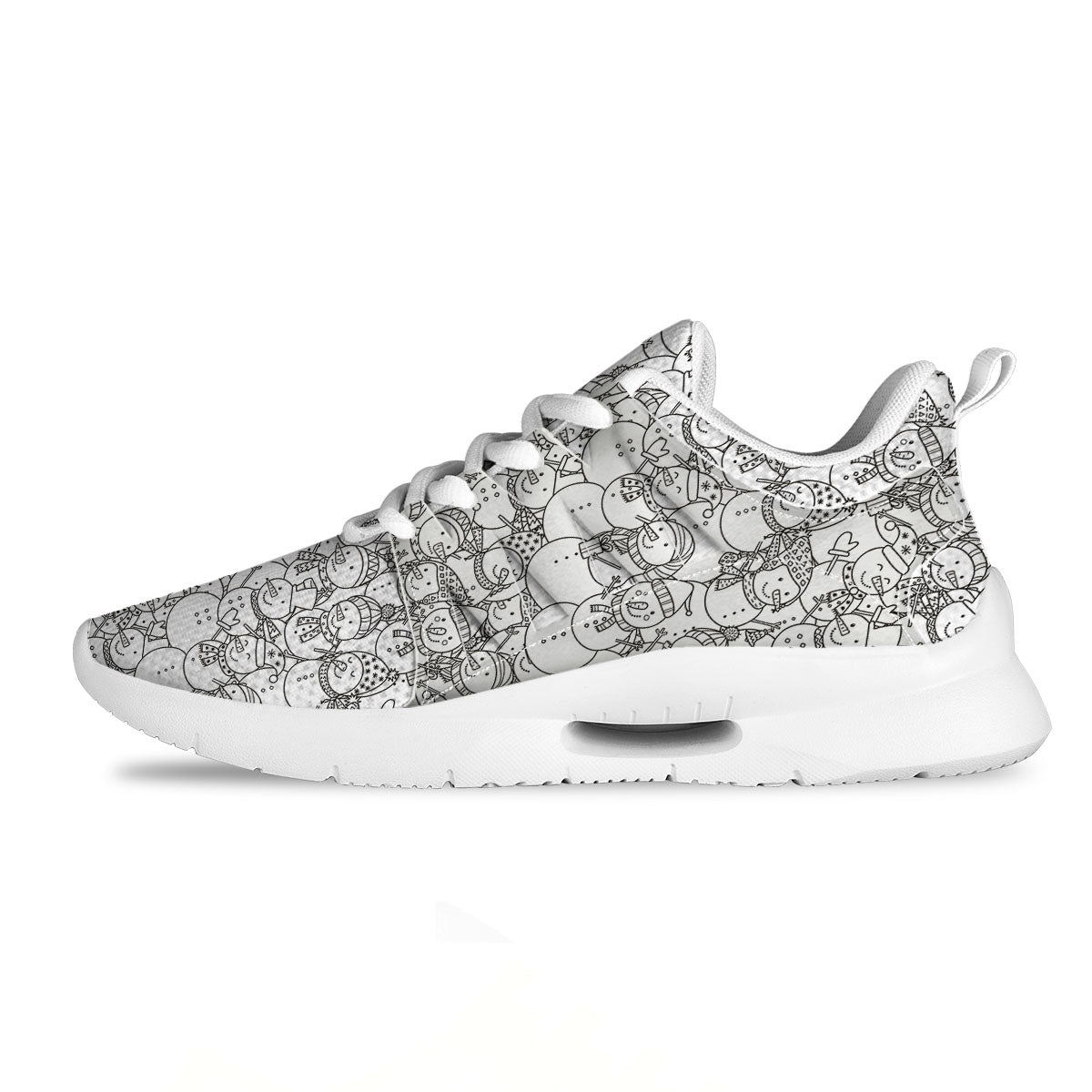 Snowman White And Black Print Pattern Tennis Shoes-grizzshop