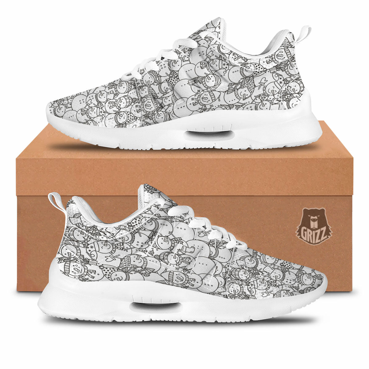 Snowman White And Black Print Pattern Tennis Shoes-grizzshop