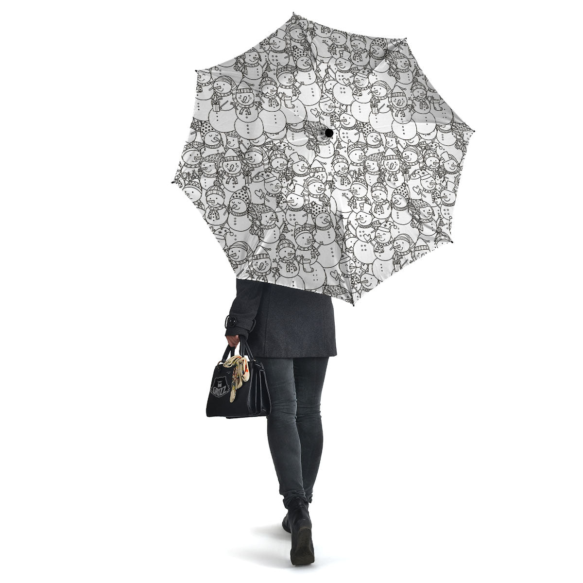 Snowman White And Black Print Pattern Umbrella-grizzshop