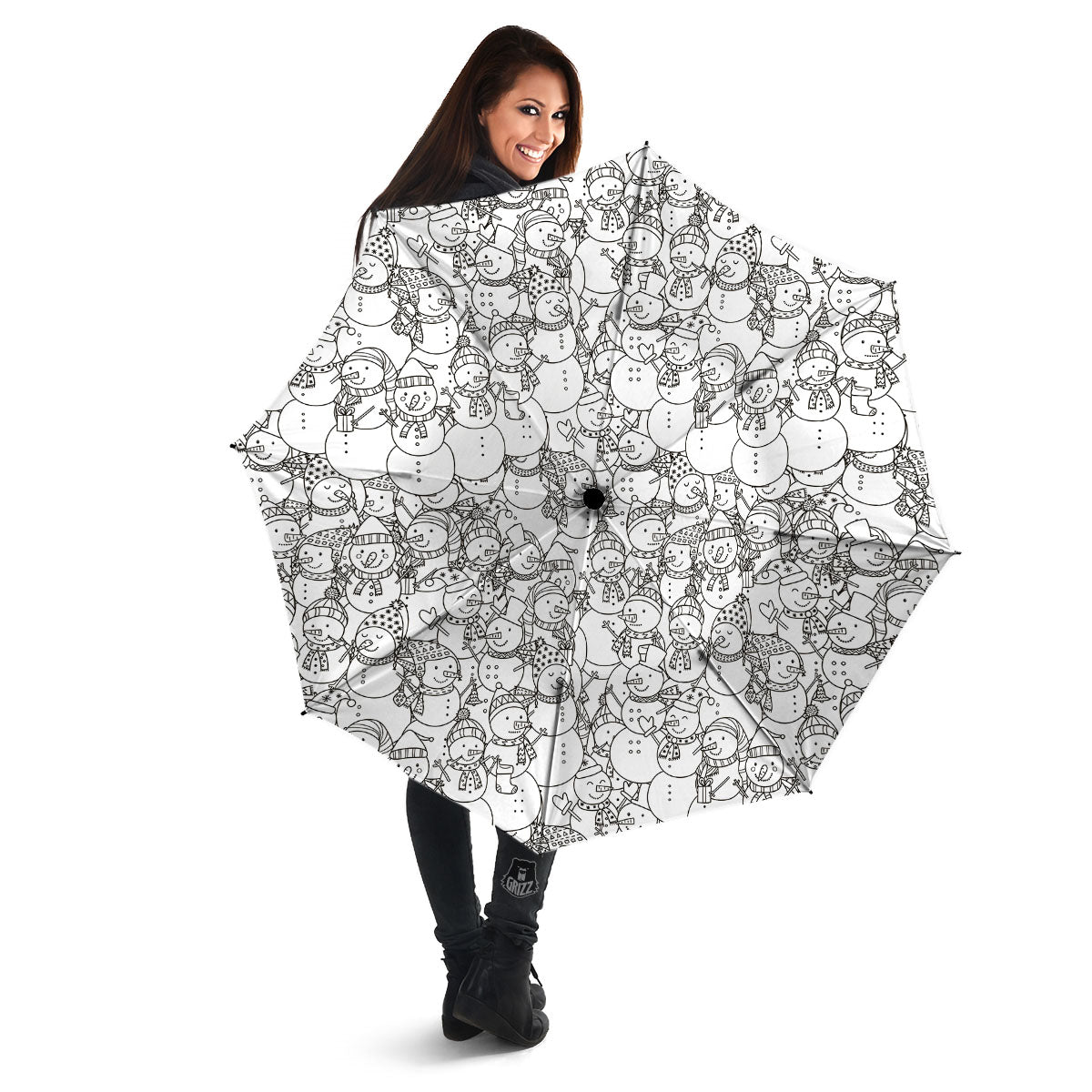 Snowman White And Black Print Pattern Umbrella-grizzshop