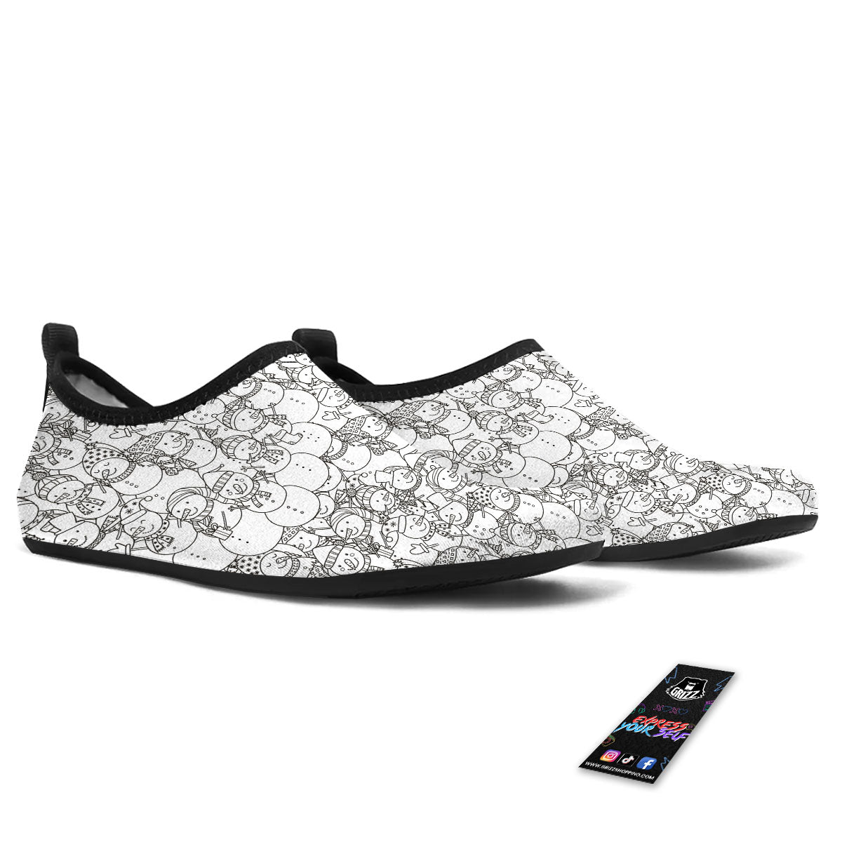 Snowman White And Black Print Pattern Water Shoes-grizzshop