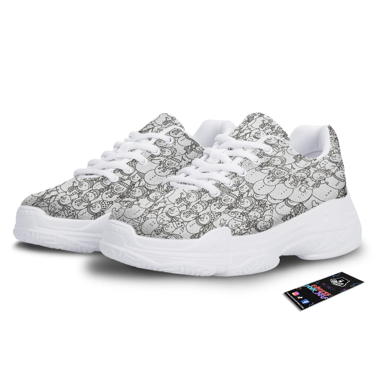 Snowman White And Black Print Pattern White Chunky Shoes-grizzshop