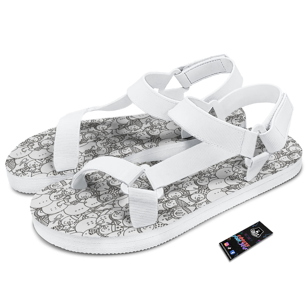 Snowman White And Black Print Pattern White Open Toe Sandals-grizzshop