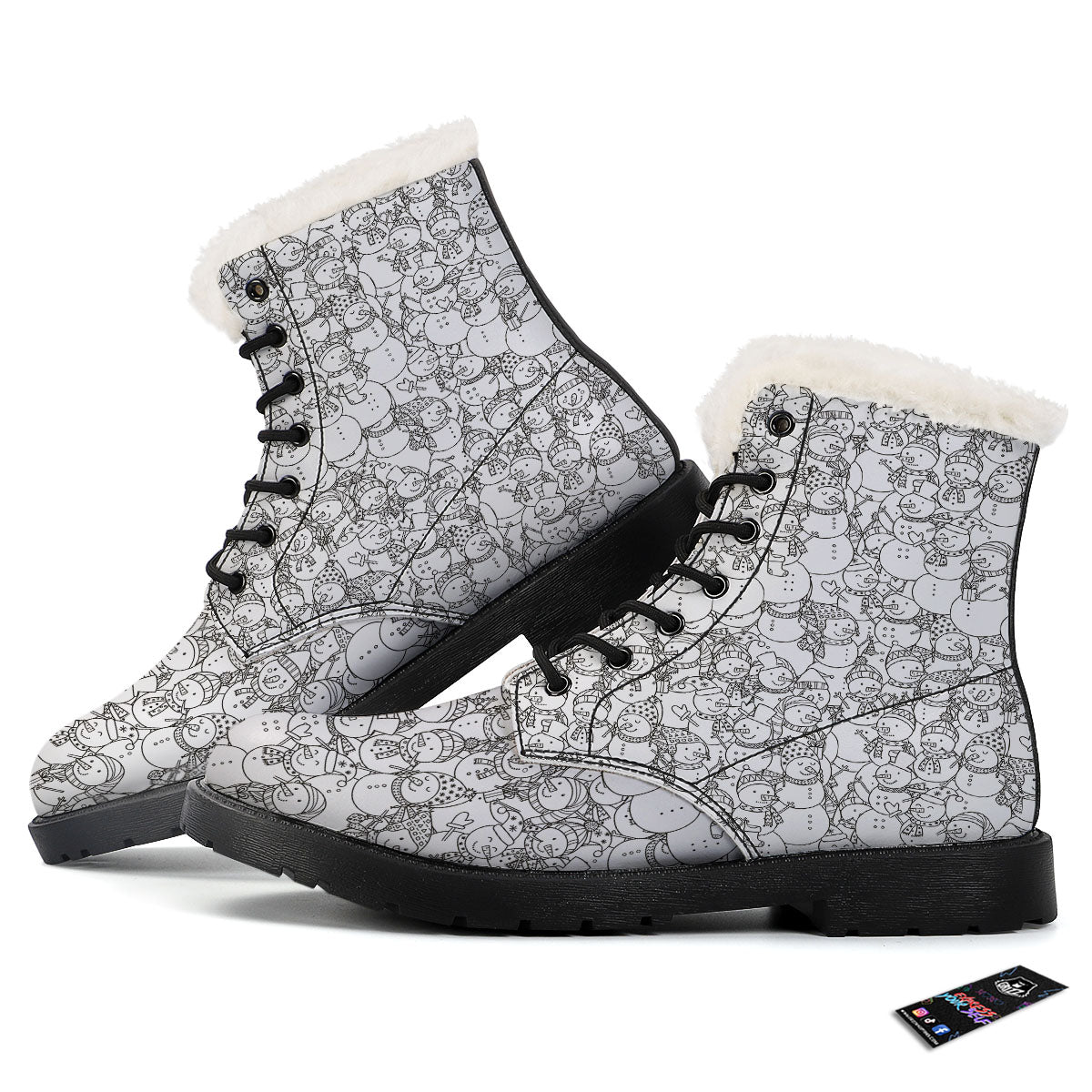 Snowman White And Black Print Pattern Winter Boots-grizzshop