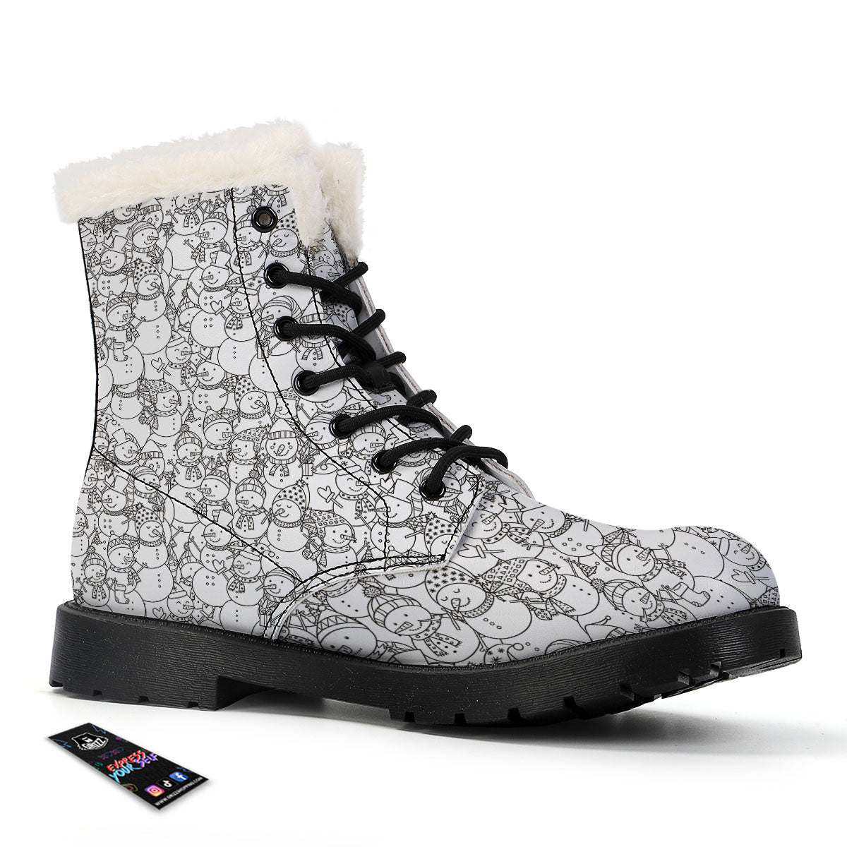 Snowman White And Black Print Pattern Winter Boots-grizzshop