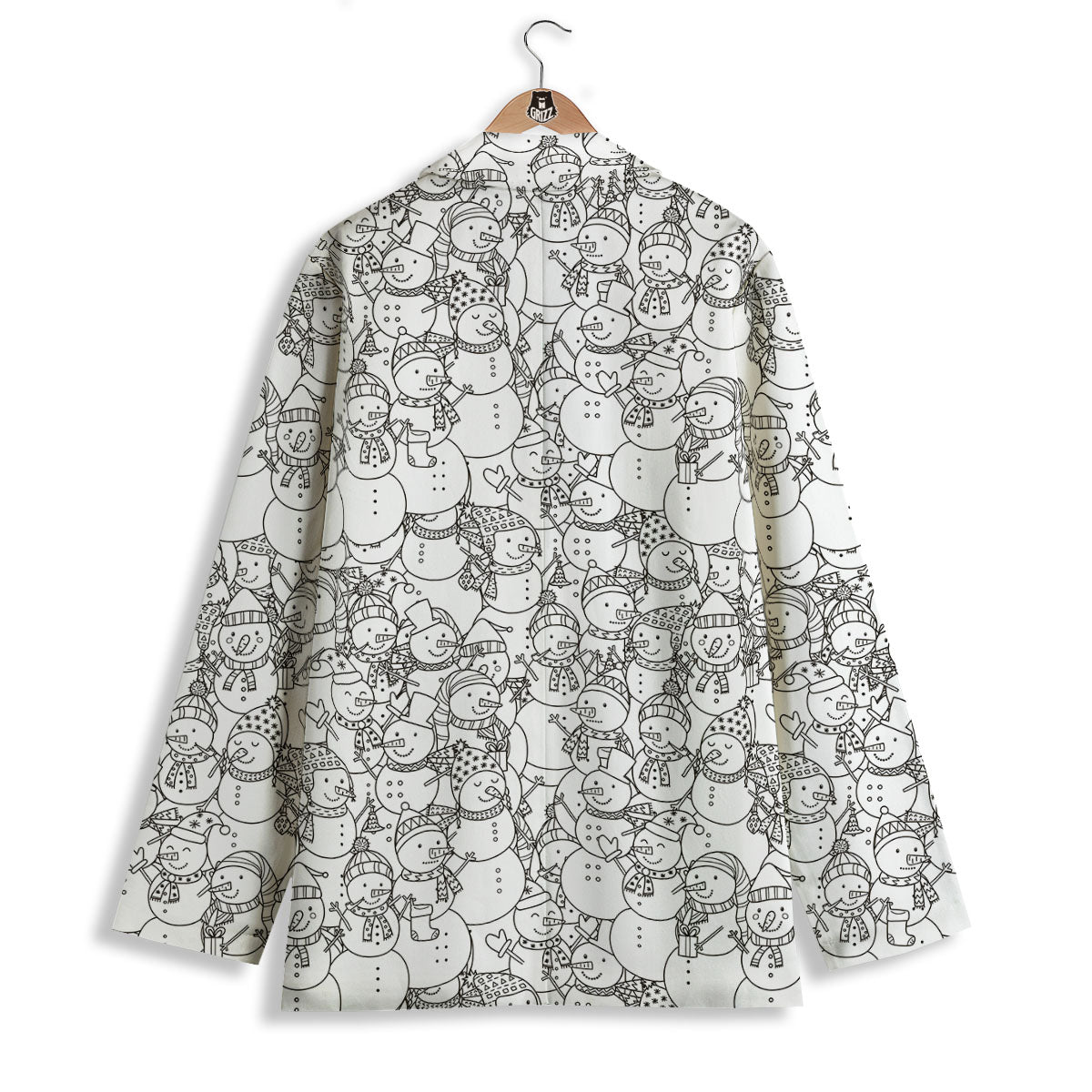 Snowman White And Black Print Pattern Women's Blazer-grizzshop