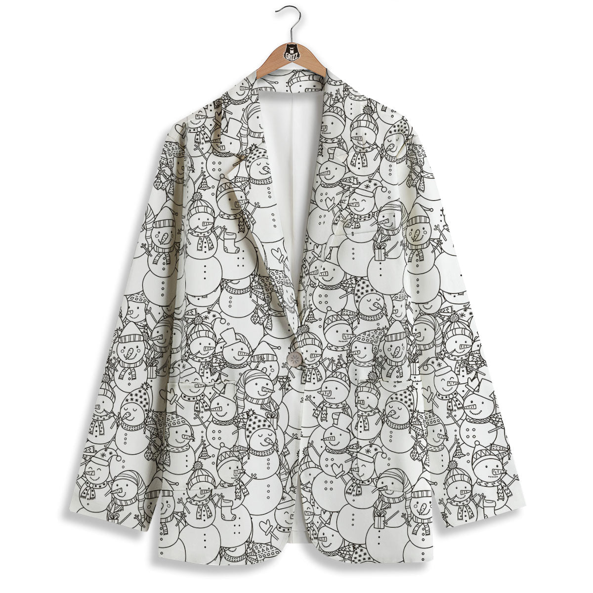 Snowman White And Black Print Pattern Women's Blazer-grizzshop