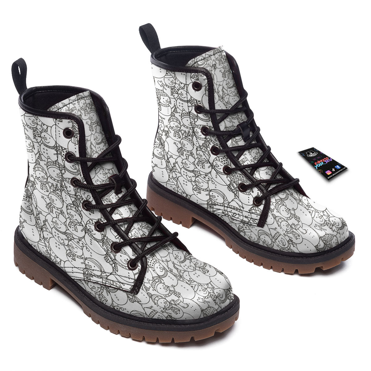 Snowman White And Black Print Pattern Work Boots-grizzshop