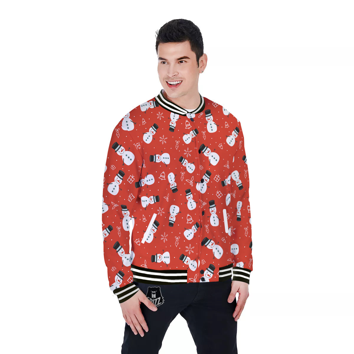 Snowman Xmas Print Pattern Baseball Jacket-grizzshop