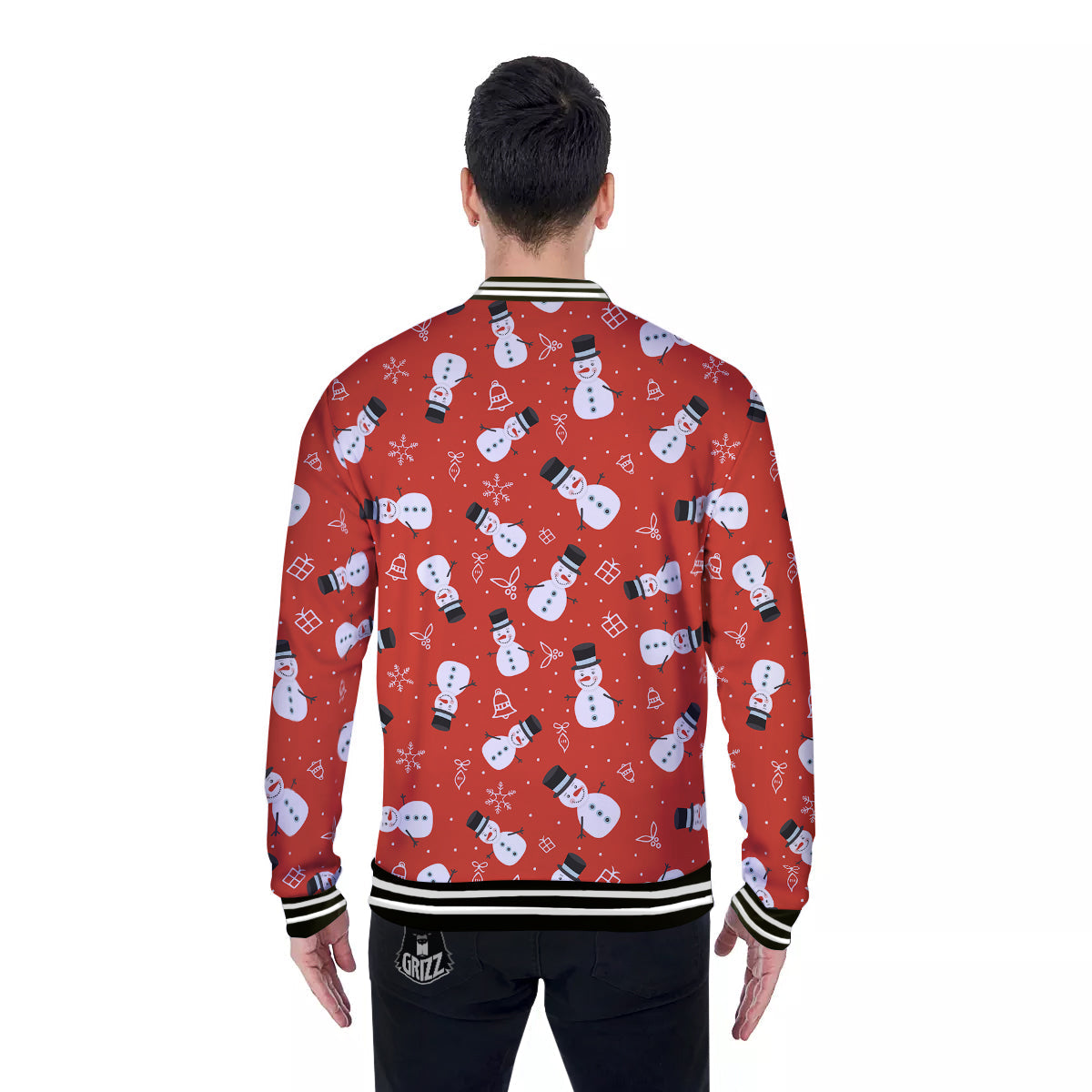 Snowman Xmas Print Pattern Baseball Jacket-grizzshop