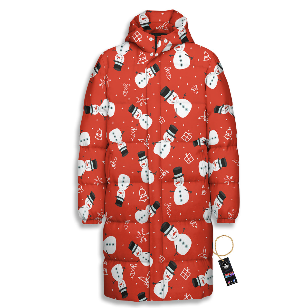 Snowman Xmas Print Pattern Long Down Jacket-grizzshop