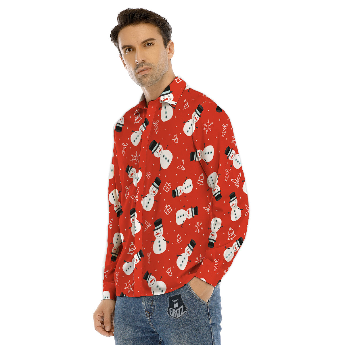 Snowman Xmas Print Pattern Men's Dress Shirts-grizzshop