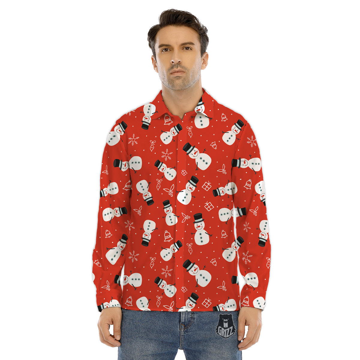 Snowman Xmas Print Pattern Men's Dress Shirts-grizzshop