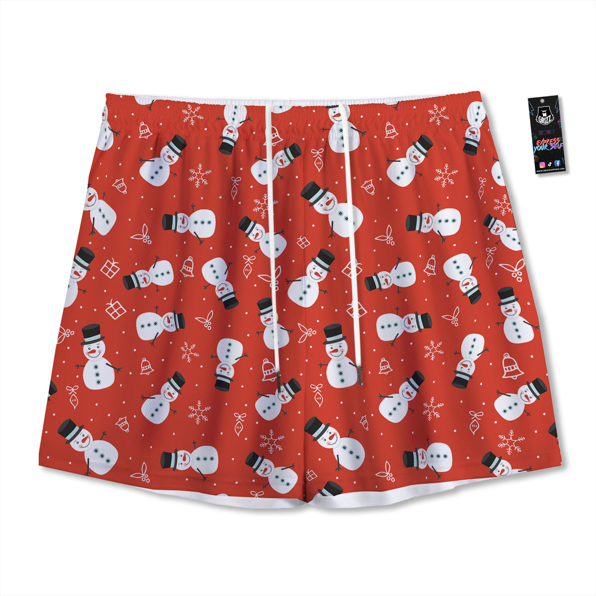 Snowman Xmas Print Pattern Mesh Shorts