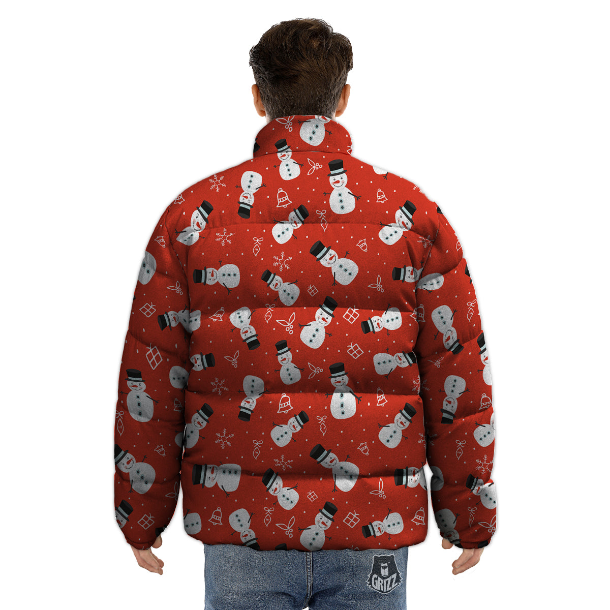 Snowman Xmas Print Pattern Puffer Jacket-grizzshop