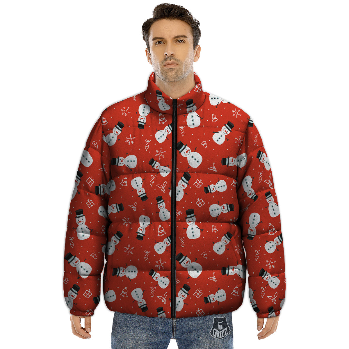 Snowman Xmas Print Pattern Puffer Jacket-grizzshop