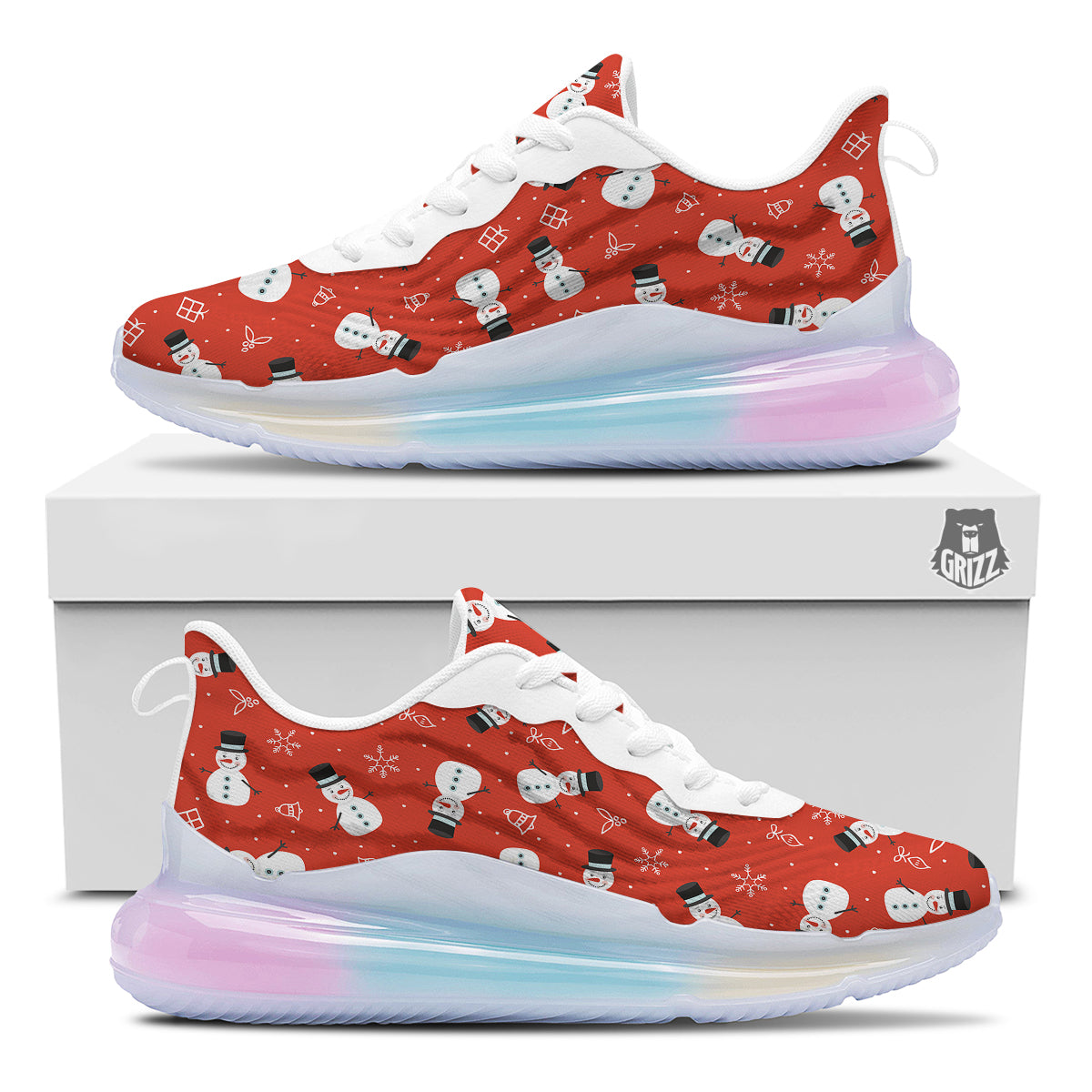 Snowman Xmas Print Pattern Running Sneakers-grizzshop
