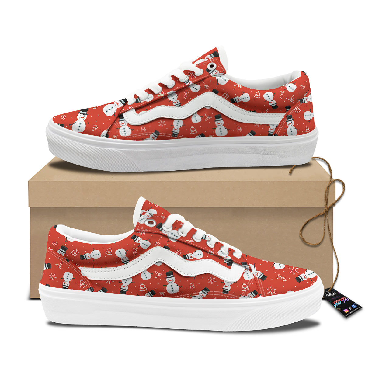 Snowman Xmas Print Pattern Skate Shoes-grizzshop