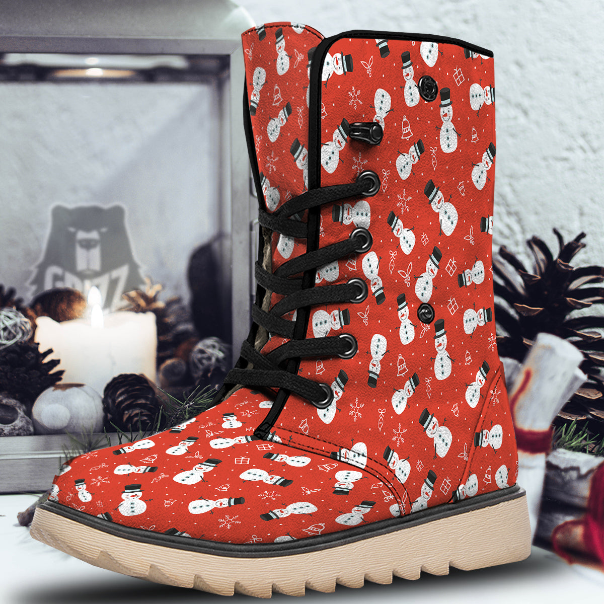 Snowman Xmas Print Pattern Snow Boots-grizzshop