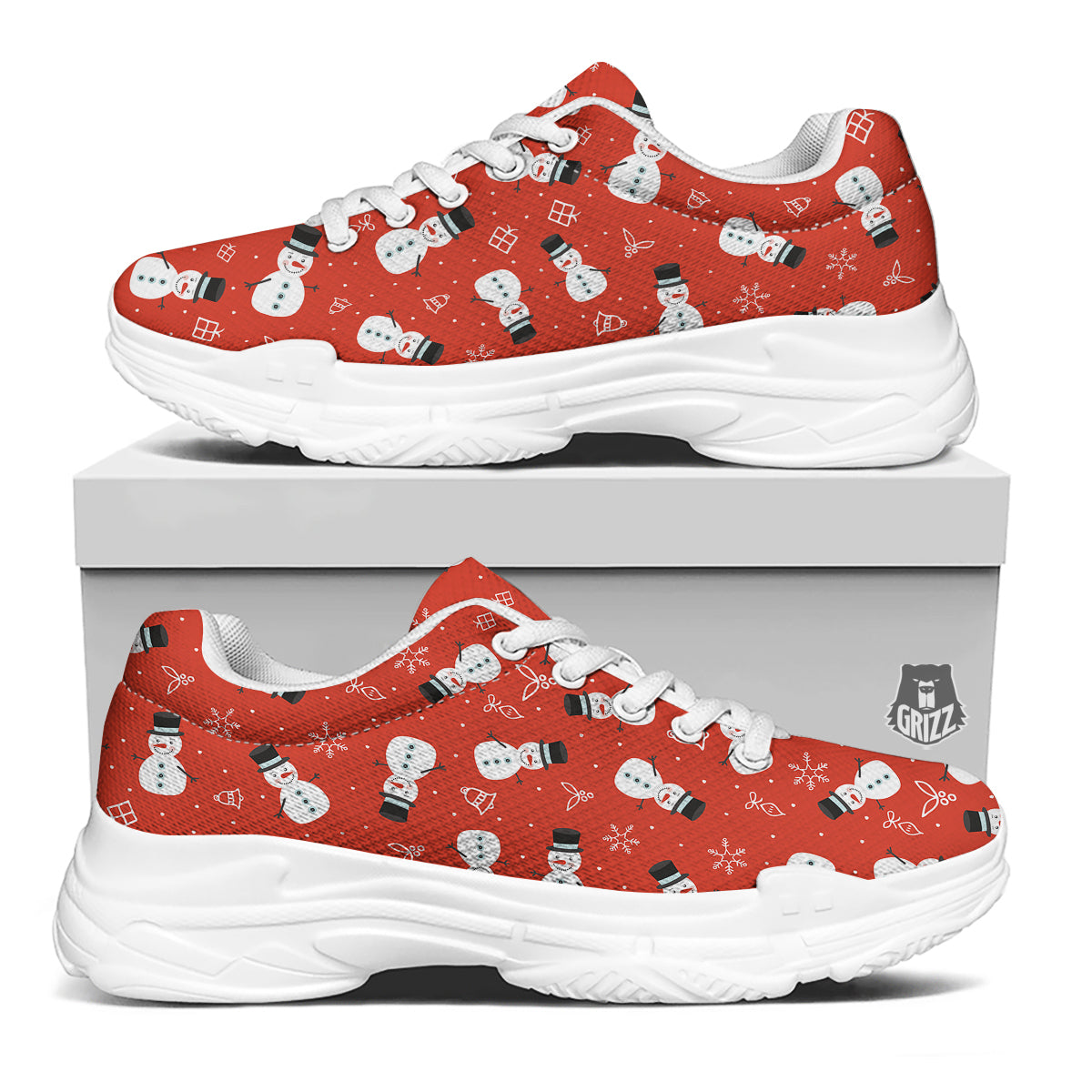 Snowman Xmas Print Pattern White Chunky Shoes-grizzshop