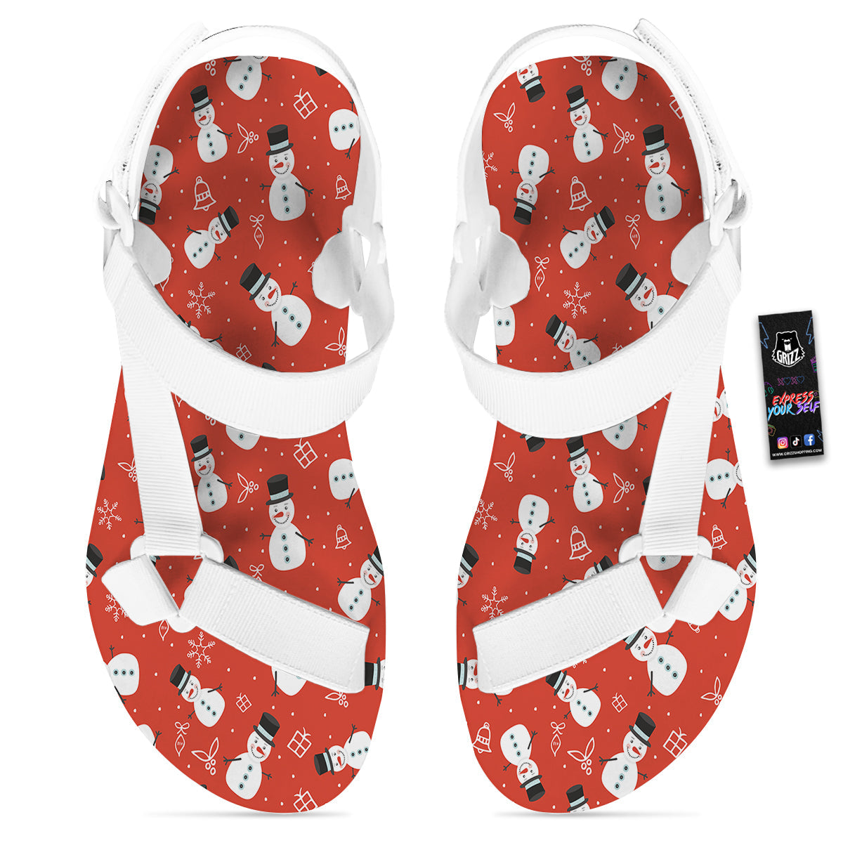 Snowman Xmas Print Pattern White Open Toe Sandals-grizzshop