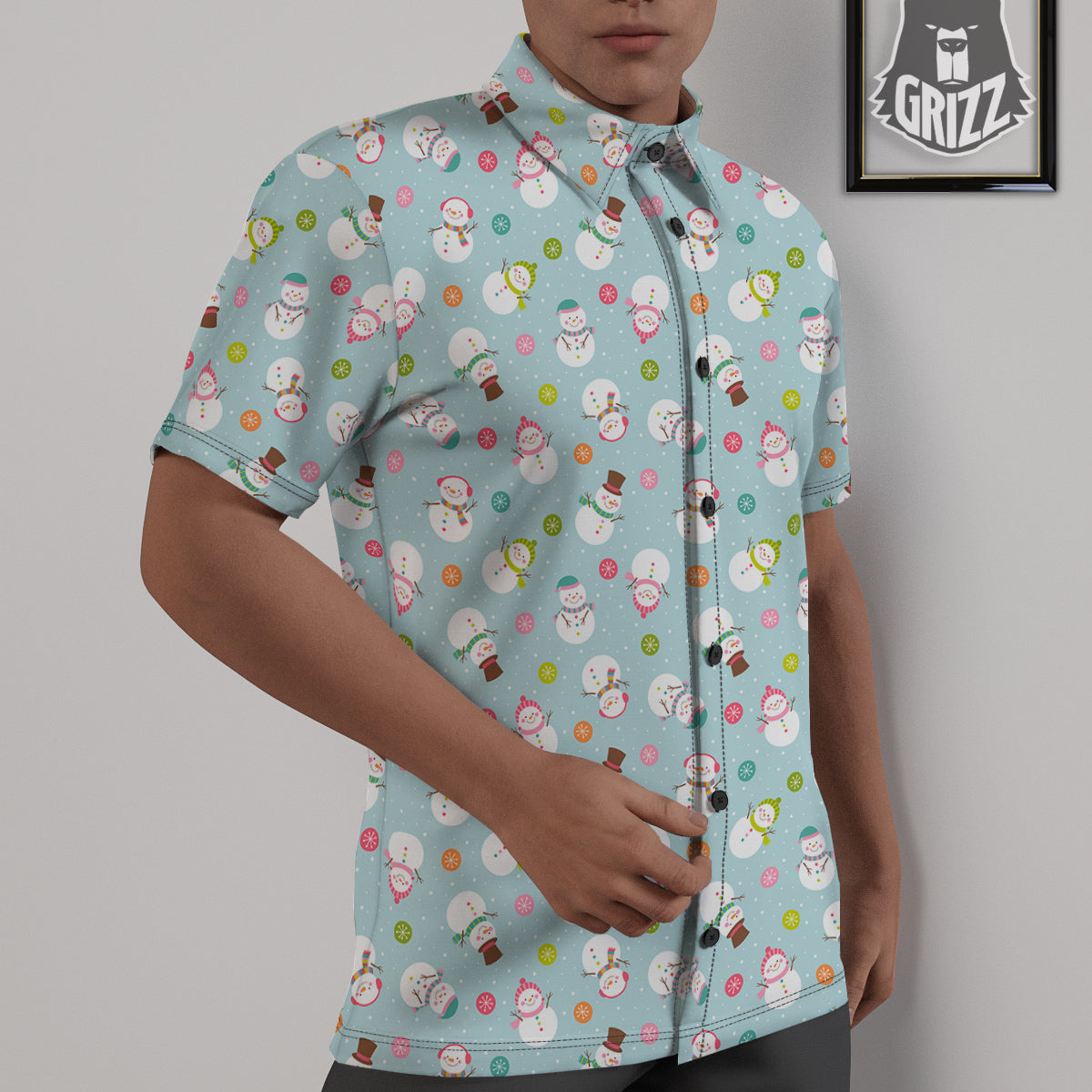 Snowman Cute Print Pattern Untucked Shirts-grizzshop