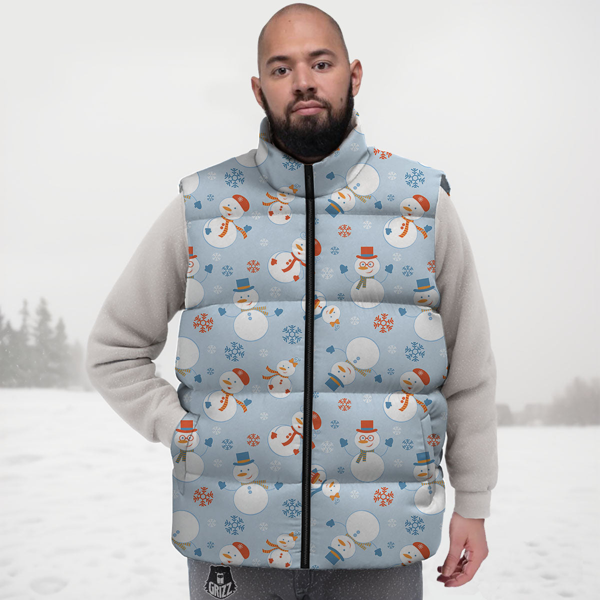 Snowman Holiday Print Pattern Down Vest