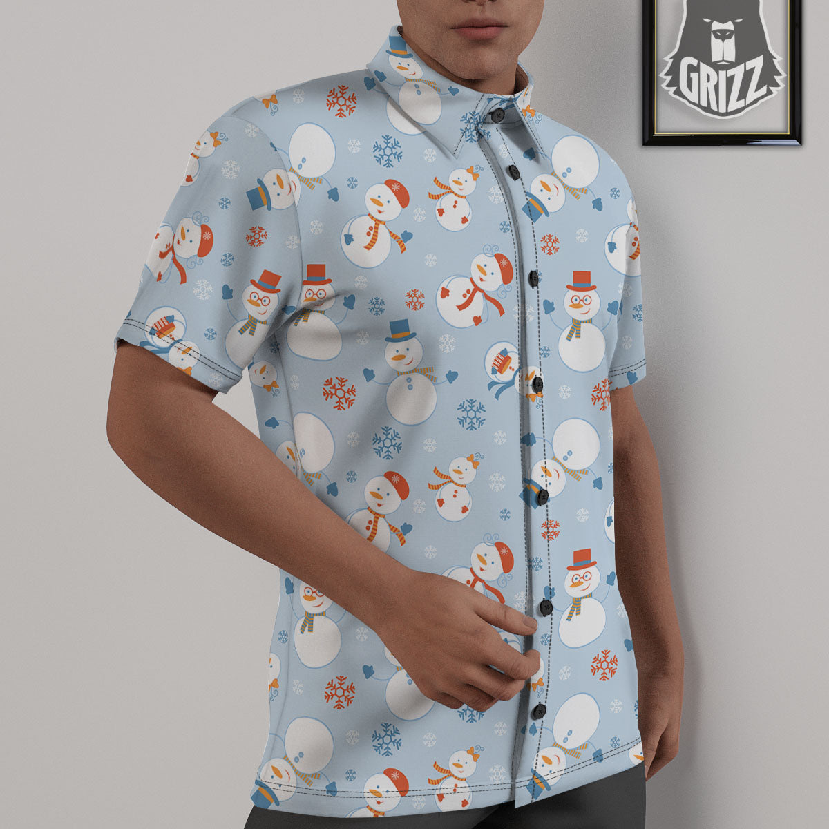 Snowman Holiday Print Pattern Untucked Shirts-grizzshop