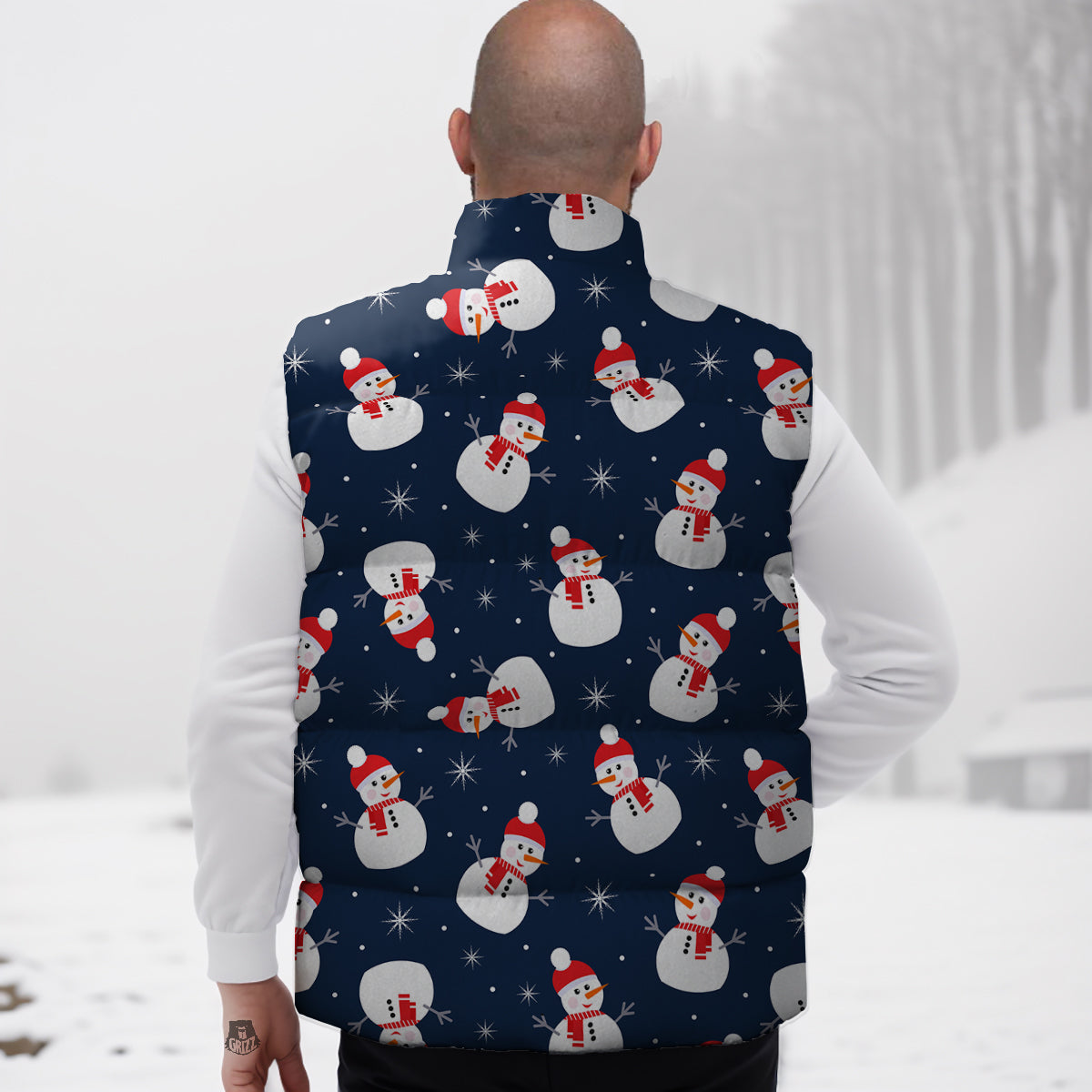 Snowman Print Pattern Down Vest