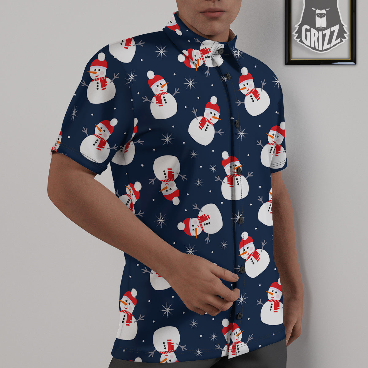 Snowman Print Pattern Untucked Shirts-grizzshop