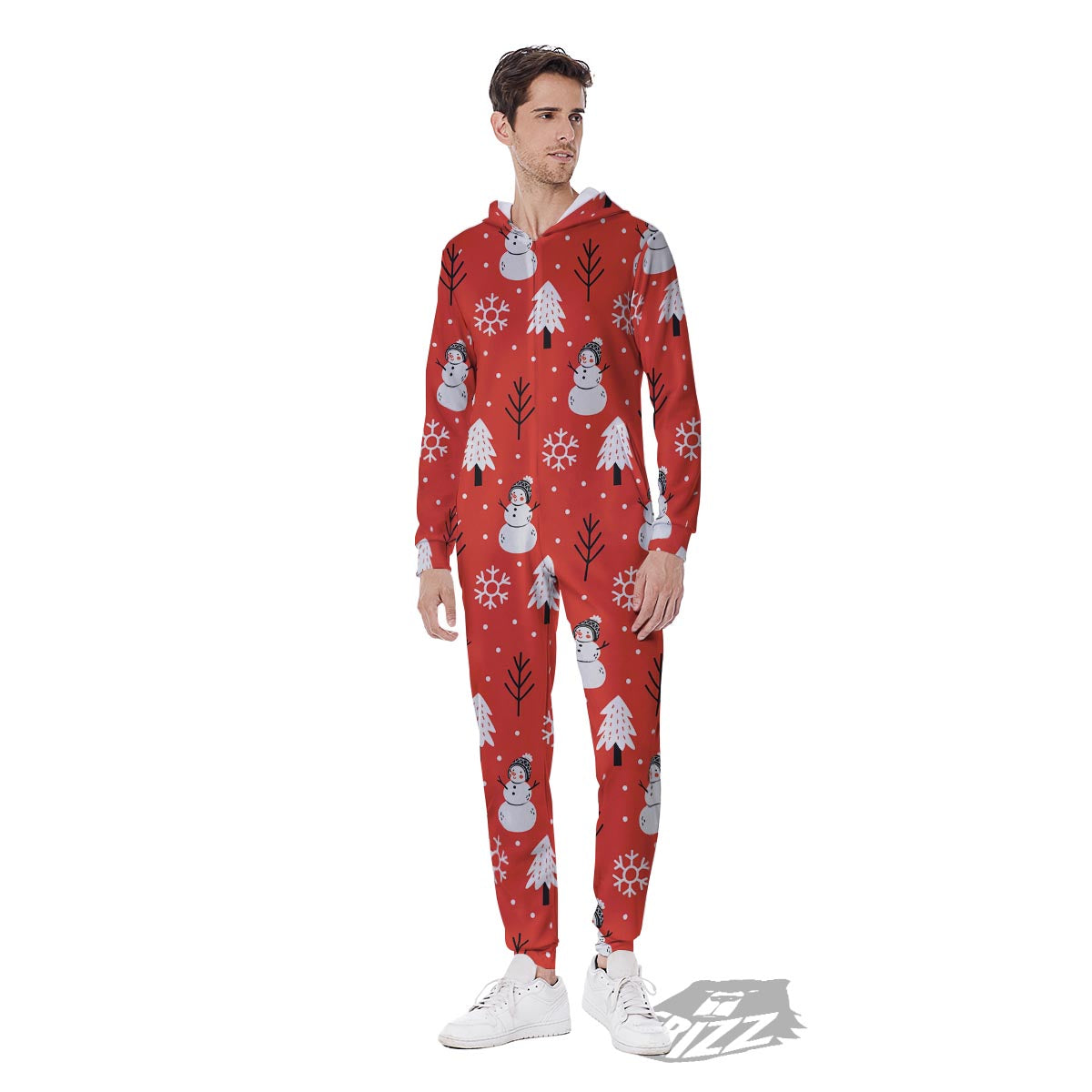 Snowman Red Print Pattern Men's Jumpsuit-grizzshop