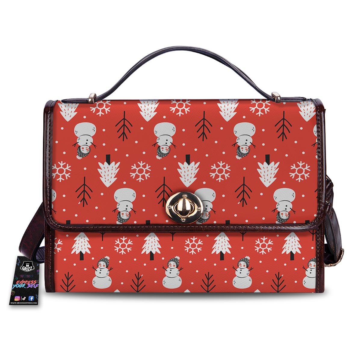 Snowman Red Print Pattern Women's Satchel Bag