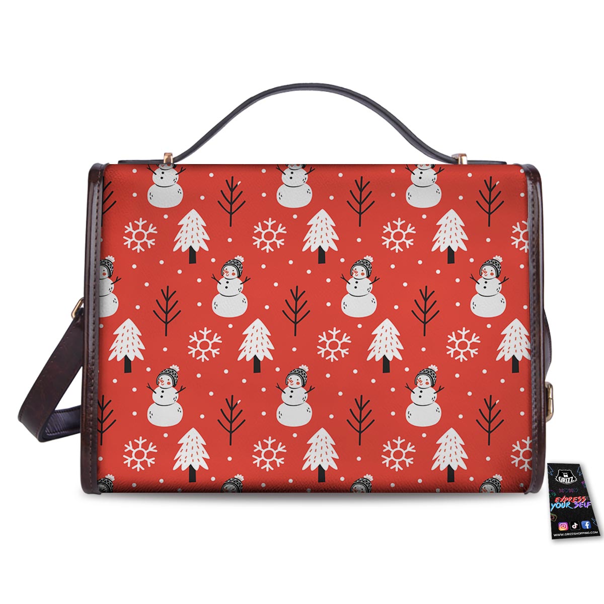 Snowman Red Print Pattern Women's Satchel Bag