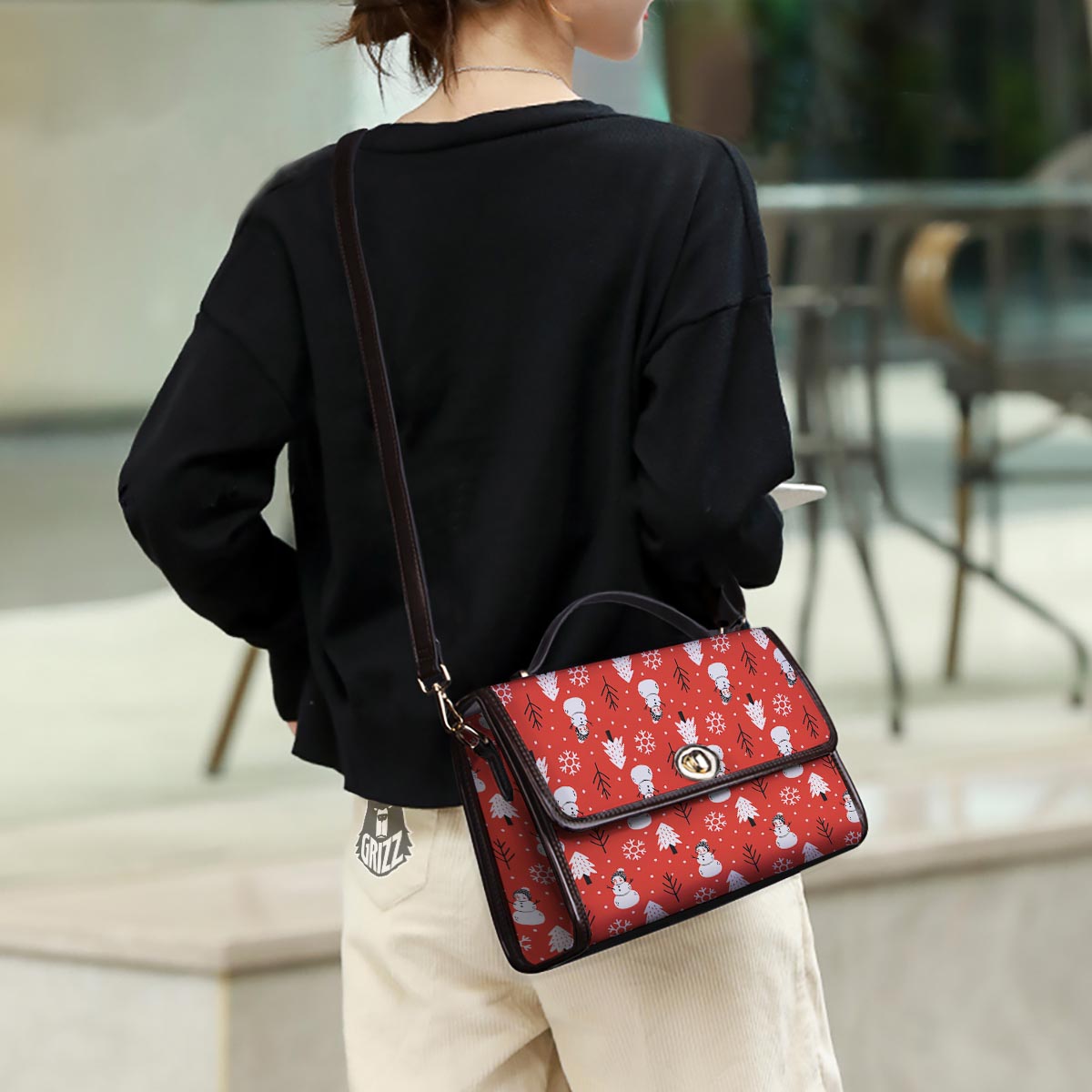 Snowman Red Print Pattern Women's Satchel Bag