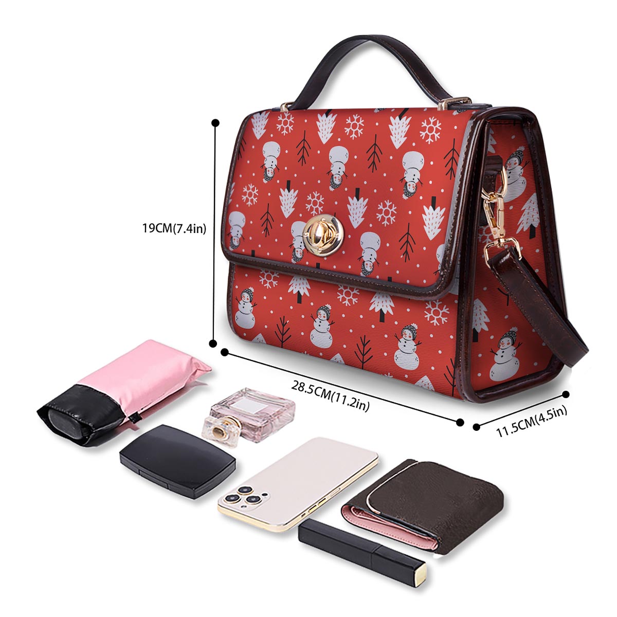 Snowman Red Print Pattern Women's Satchel Bag