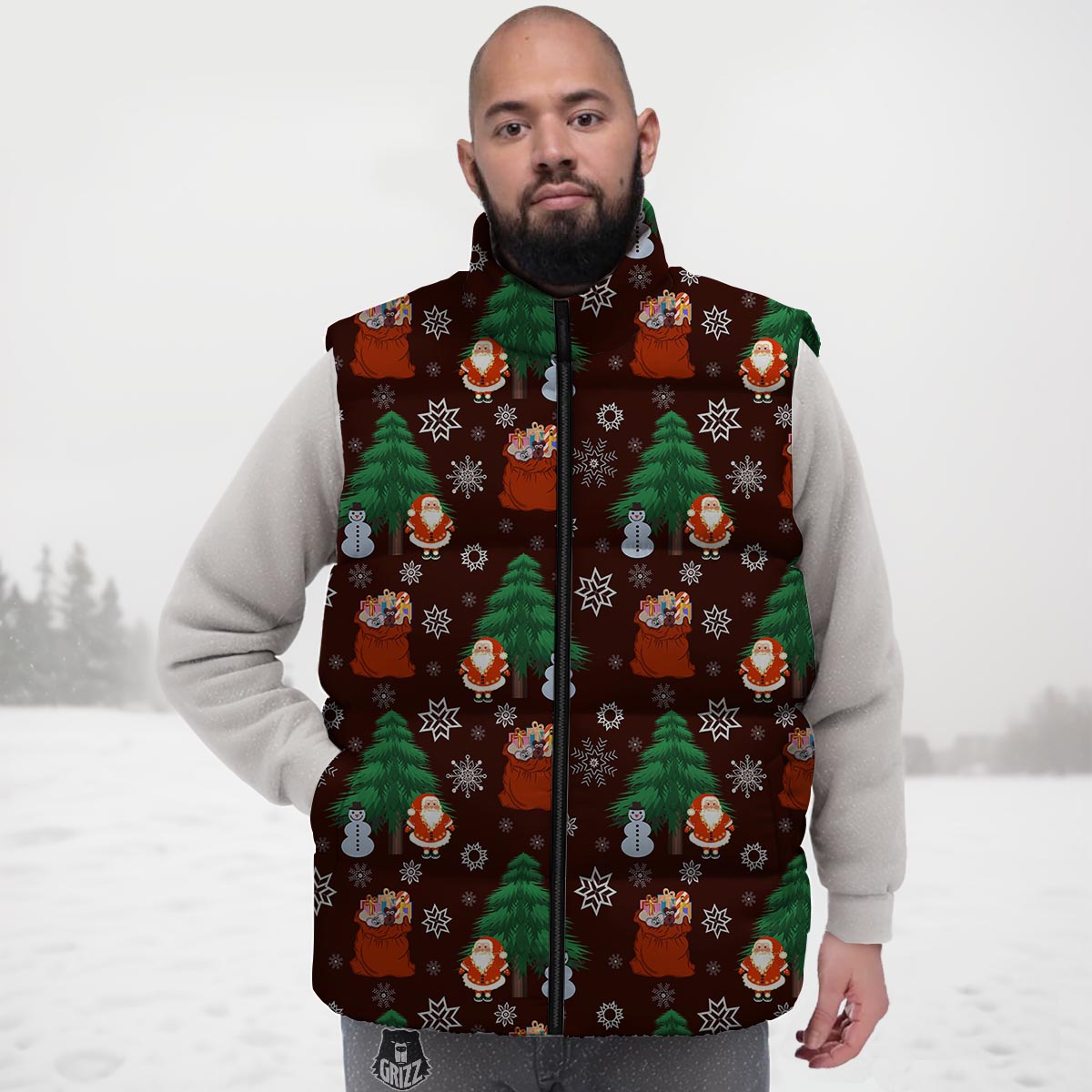 Snowman Santa Print Pattern Down Vest