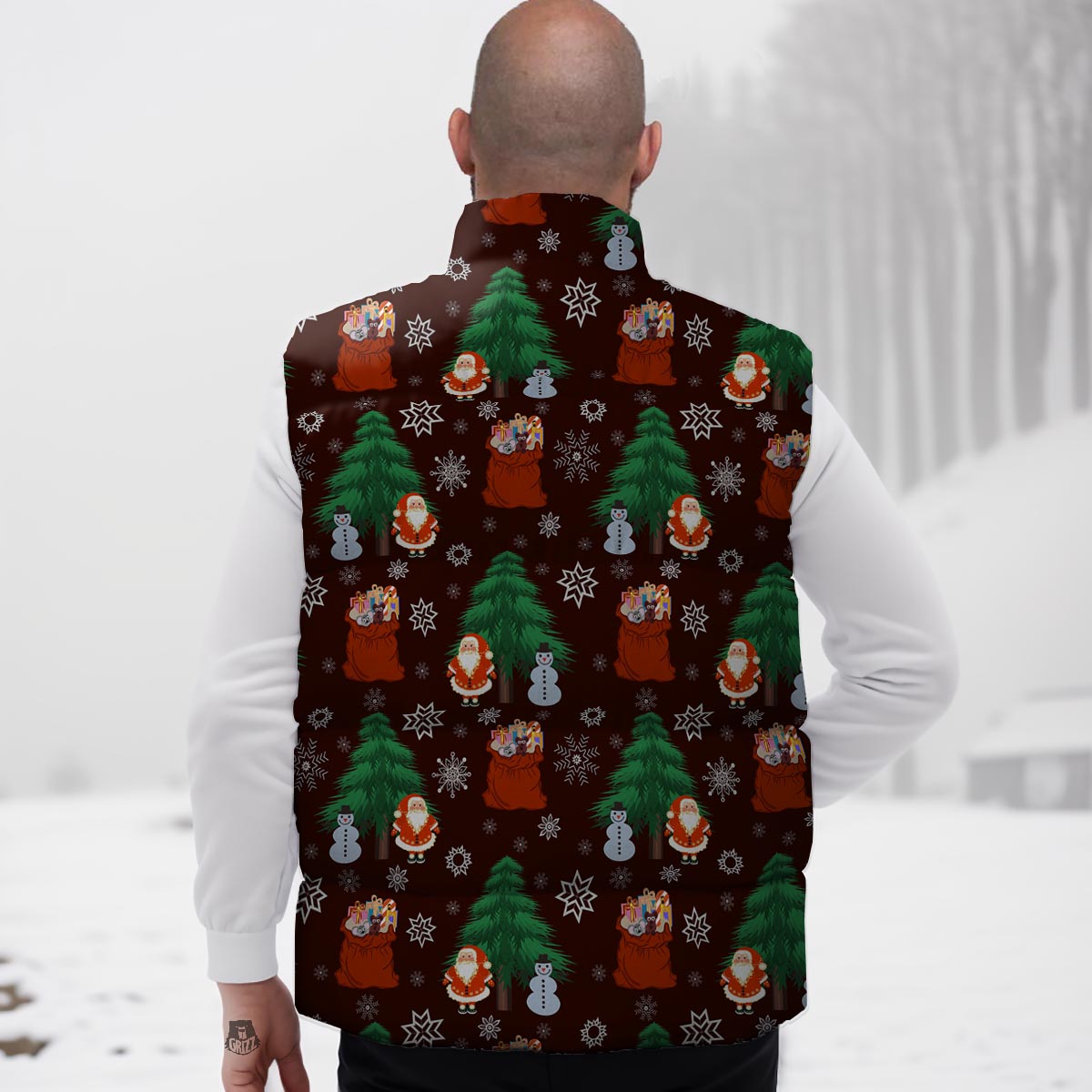 Snowman Santa Print Pattern Down Vest