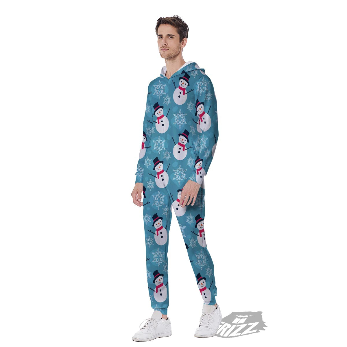 Snowman Teal Print Pattern Men's Jumpsuit-grizzshop