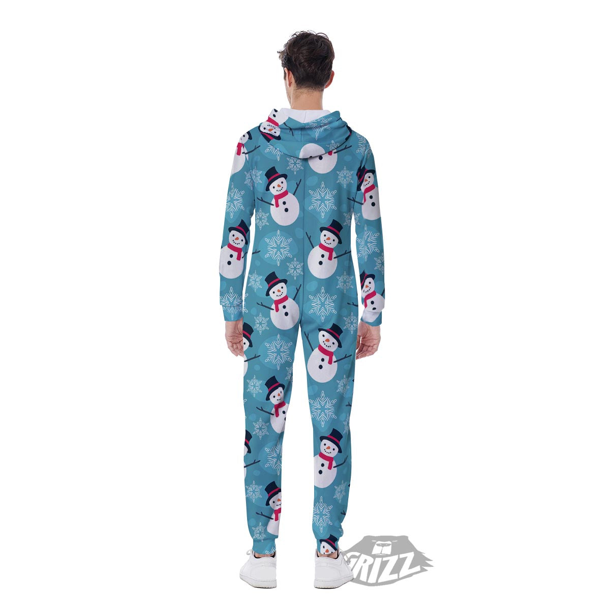 Snowman Teal Print Pattern Men's Jumpsuit-grizzshop