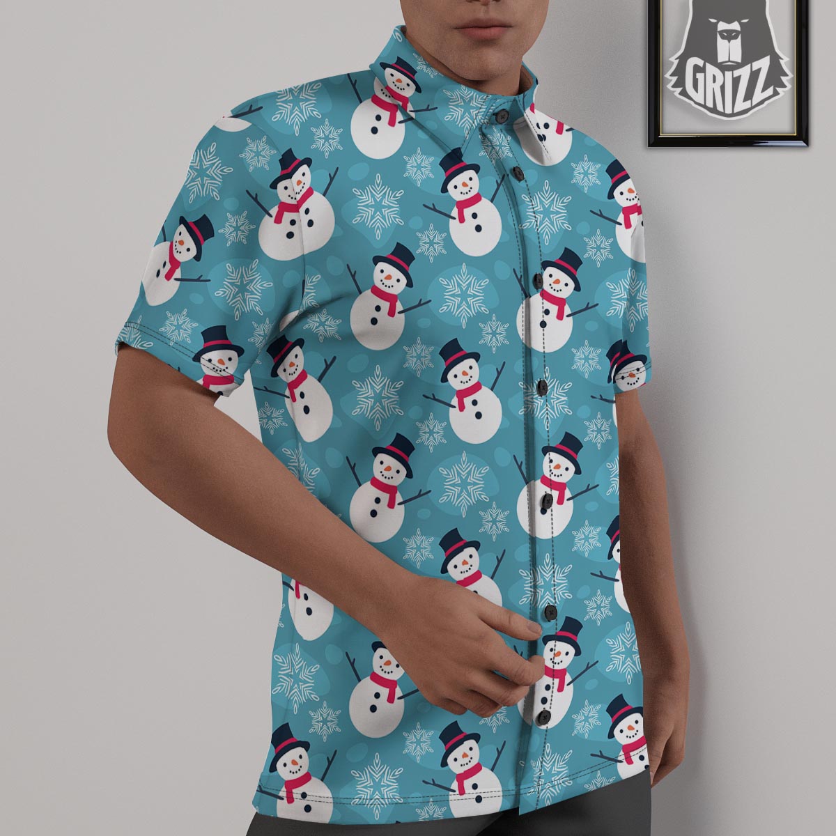 Snowman Teal Print Pattern Untucked Shirts-grizzshop