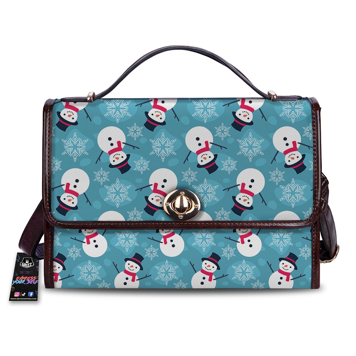 Snowman Teal Print Pattern Women's Satchel Bag